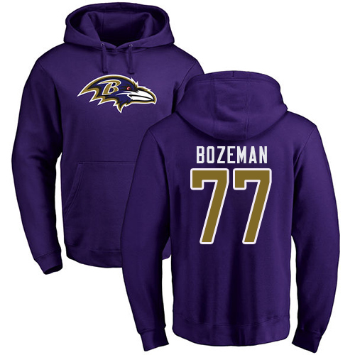 Men Baltimore Ravens Purple Bradley Bozeman Name and Number Logo NFL Football 77 Pullover Hoodie Sweatshirt